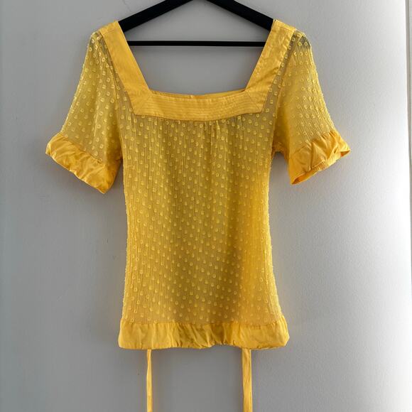 Y2K Vintage Guess Silk Blend Yellow Polka Dot Semi Sheer Top Size Medium - Picture 2 of 8